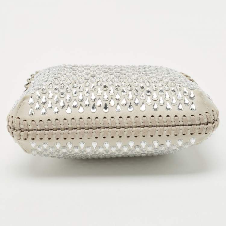 Pre Owned Stella McCartney Light Grey Fabric Mini Falabella Crystals Tote