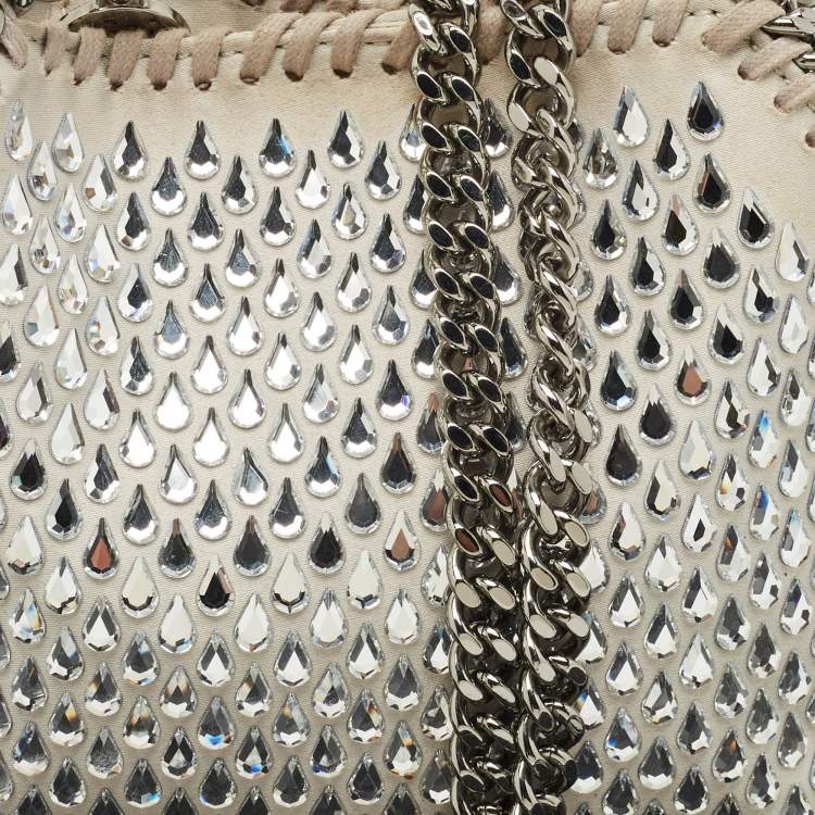 Pre Owned Stella McCartney Light Grey Fabric Mini Falabella Crystals Tote