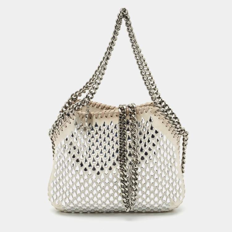 Pre Owned Stella McCartney Light Grey Fabric Mini Falabella Crystals Tote