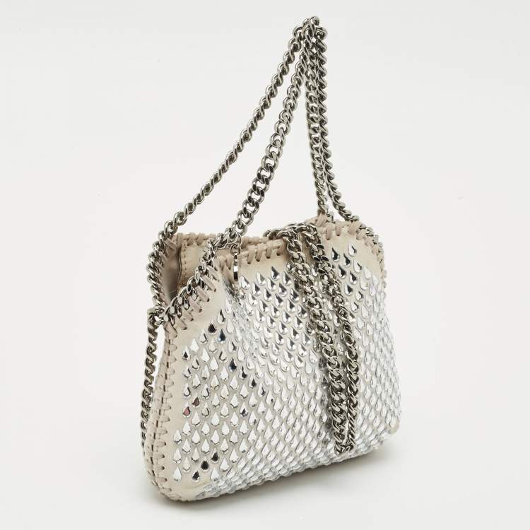 Pre Owned Stella McCartney Light Grey Fabric Mini Falabella Crystals Tote