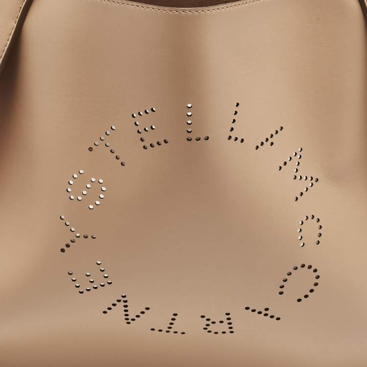 Pre Owned Stella McCartney Beige Faux Leather Perforated Logo Tote