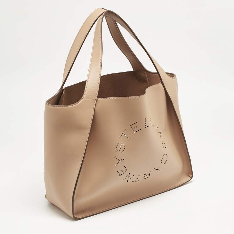 Pre Owned Stella McCartney Beige Faux Leather Perforated Logo Tote
