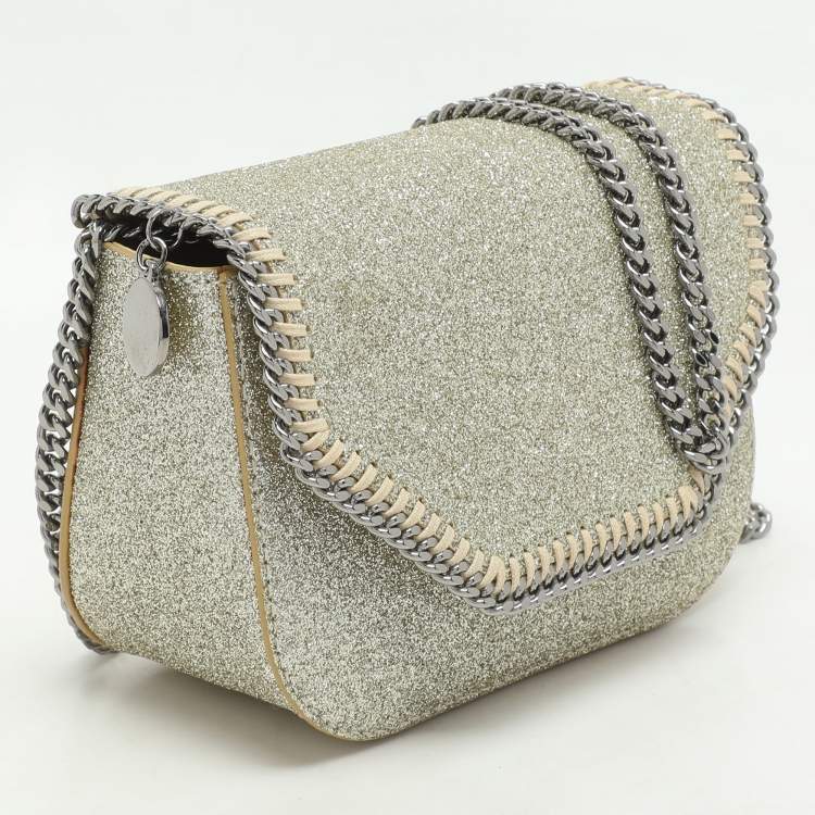 Pre Owned Stella McCartney Gold Glitter Mini Falabella Box Shoulder Bag