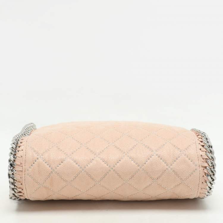 Pre Owned Stella McCartney Peach Quilted Faux Suede Mini Falabella Tote