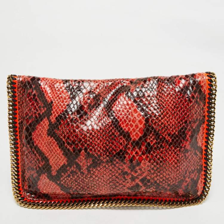 Pre Owned Stella McCartney Orange/Brown Faux Python Leather Falabella Fold-Over Clutch