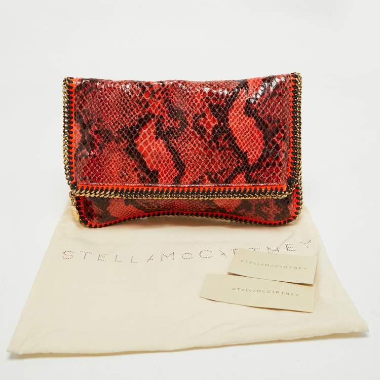 Pre Owned Stella McCartney Orange/Brown Faux Python Leather Falabella Fold-Over Clutch