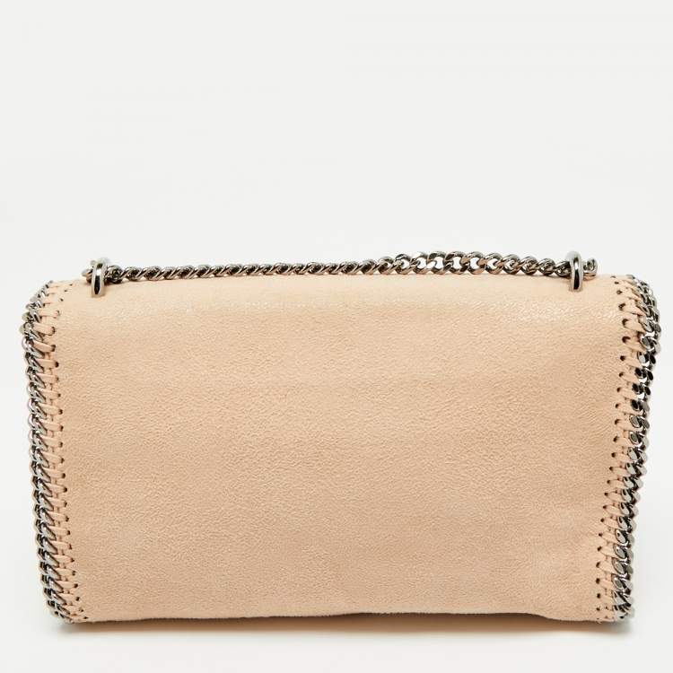 Pre Owned Stella McCartney Peach Faux Suede Falabella Flap Shoulder Bag