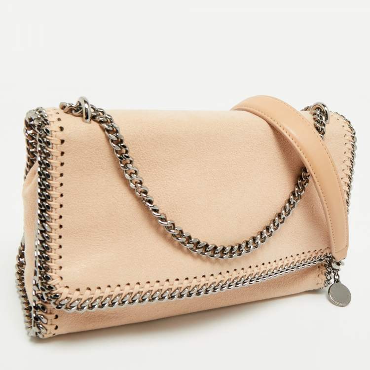 Pre Owned Stella McCartney Peach Faux Suede Falabella Flap Shoulder Bag