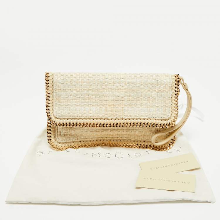 Pre Owned Stella McCartney Ivory Woven Glitter Fabric Falabella Wristlet Clutch