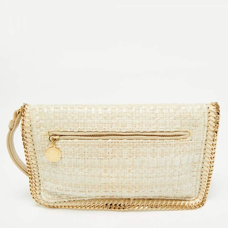 Pre Owned Stella McCartney Ivory Woven Glitter Fabric Falabella Wristlet Clutch