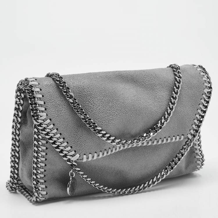 Pre Owned Stella McCartney Grey Faux Suede Mini Falabella Flap Crossbody Bag