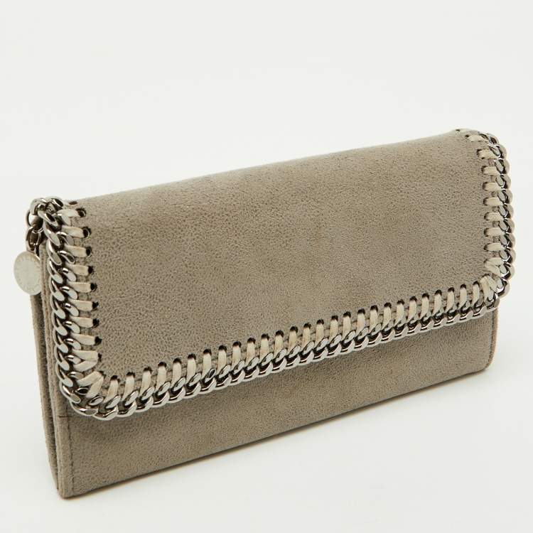 Pre Owned Stella McCartney Light Grey Faux Suede Falabella Continental Wallet