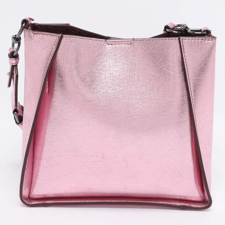Pre Owned Stella McCartney Pink Metallic Faux Leather Stella Logo Crossbody Bag