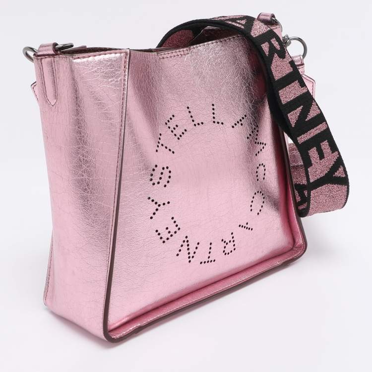 Pre Owned Stella McCartney Pink Metallic Faux Leather Stella Logo Crossbody Bag