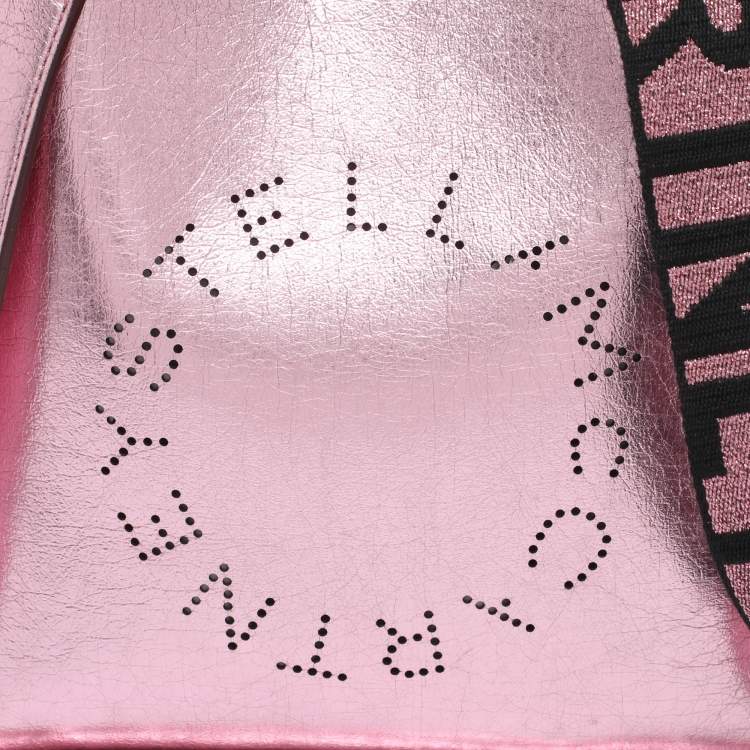Pre Owned Stella McCartney Pink Metallic Faux Leather Stella Logo Crossbody Bag