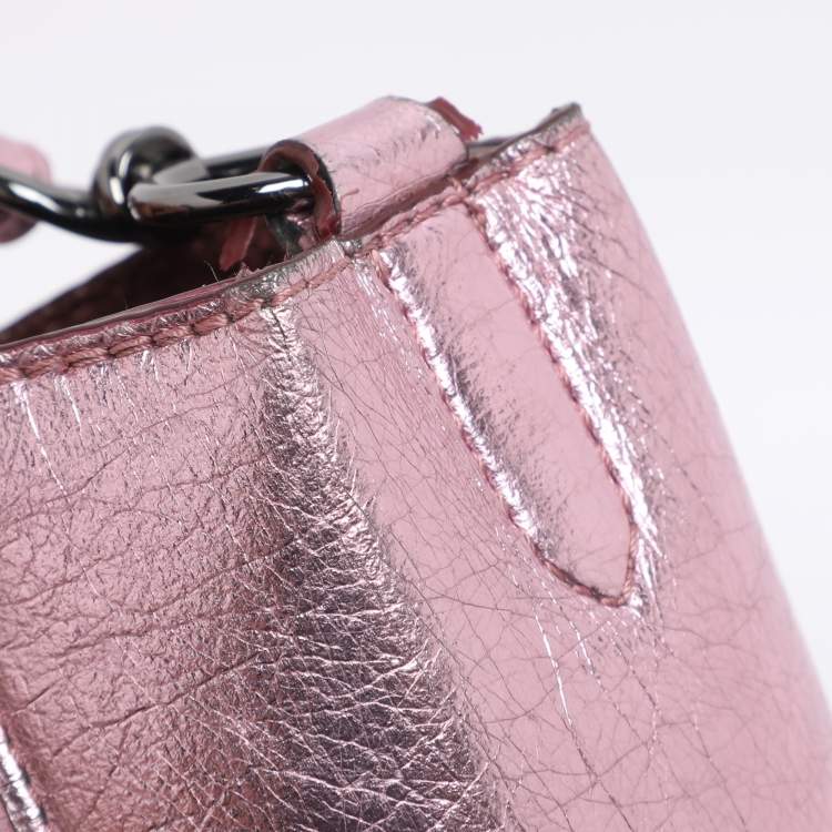 Pre Owned Stella McCartney Pink Metallic Faux Leather Stella Logo Crossbody Bag