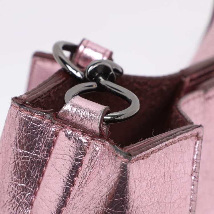 Pre Owned Stella McCartney Pink Metallic Faux Leather Stella Logo Crossbody Bag
