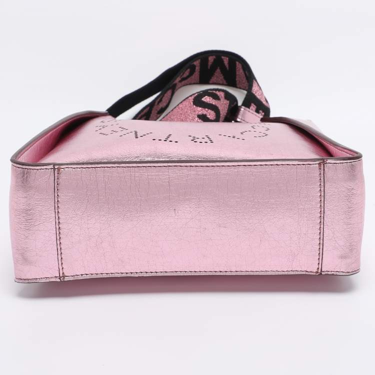 Pre Owned Stella McCartney Pink Metallic Faux Leather Stella Logo Crossbody Bag