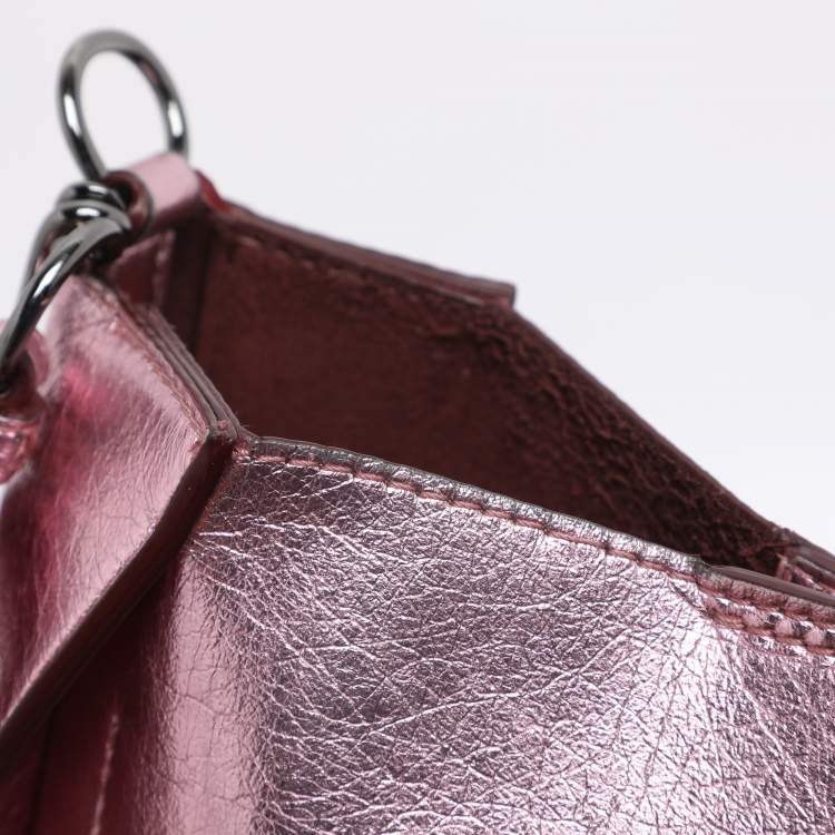Pre Owned Stella McCartney Pink Metallic Faux Leather Stella Logo Crossbody Bag
