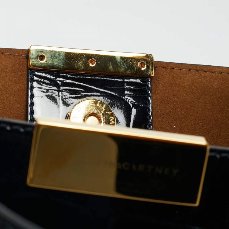 Pre Owned Stella McCartney Dark Blue Faux Crocodile Leather Shopper Tote