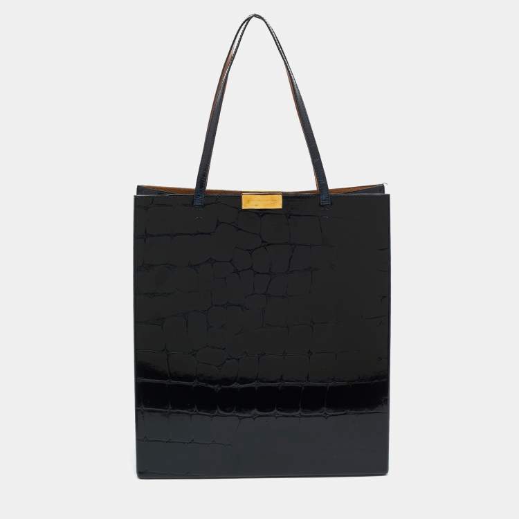 Pre Owned Stella McCartney Dark Blue Faux Crocodile Leather Shopper Tote