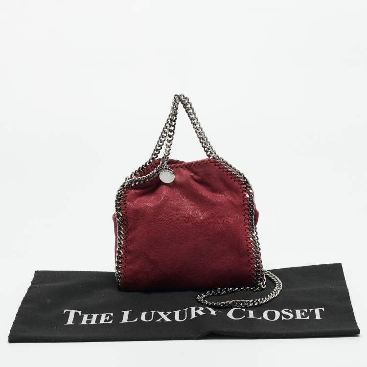 Pre Owned Stella McCartney Burgundy Faux Suede Tiny Falabella Tote