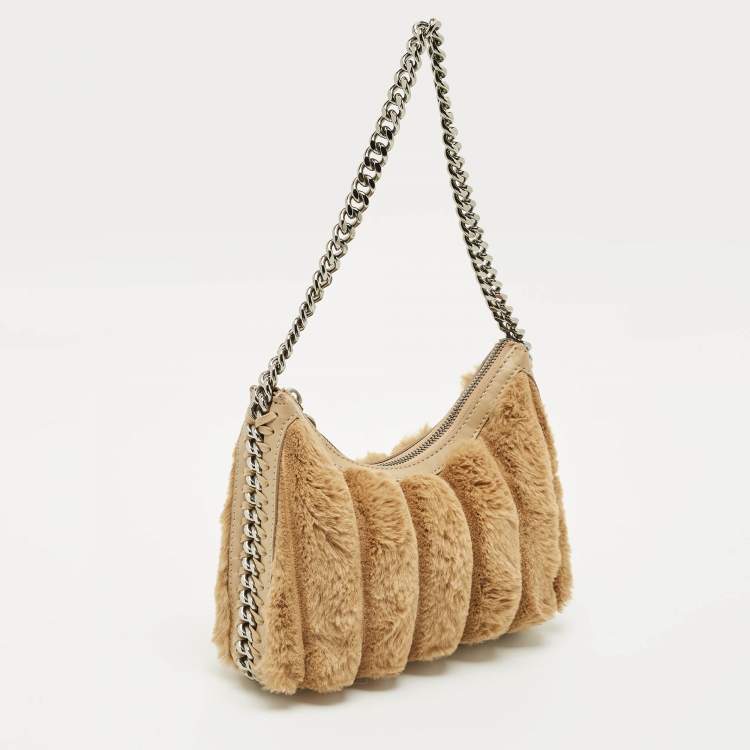Pre Owned Stella McCartney Beige Faux Fur and Faux Leather Mini Quilted Falabella Bag