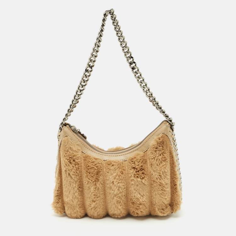 Pre Owned Stella McCartney Beige Faux Fur and Faux Leather Mini Quilted Falabella Bag