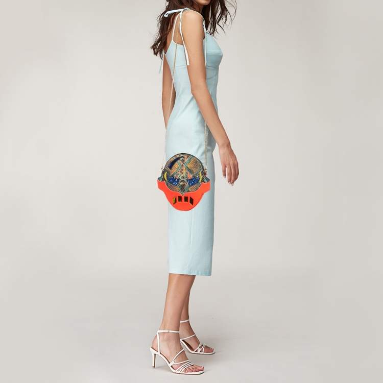 Pre Owned Stella McCartney Multicolor Python Effect Faux Leather Superhero Chain Clutch