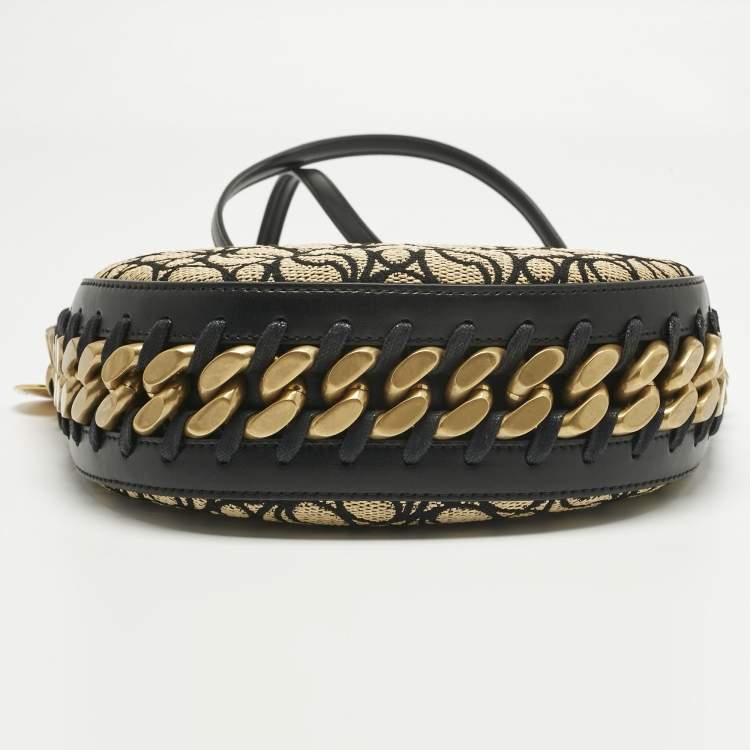 Pre Owned Stella McCartney Black/Cream Faux Leather and Raffia Medium S Wave Frayme Bag