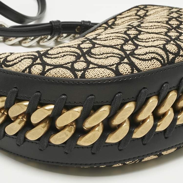 Pre Owned Stella McCartney Black/Cream Faux Leather and Raffia Medium S Wave Frayme Bag