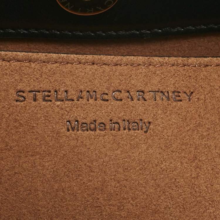 Pre Owned Stella McCartney Black/Cream Faux Leather and Raffia Medium S Wave Frayme Bag