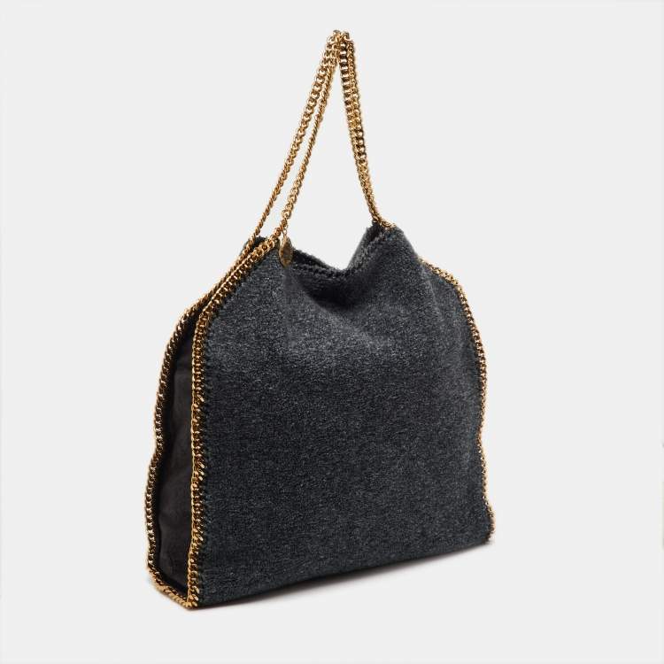 Pre Owned Stella McCartney Dark Grey Faux Shearling Large Falabella Fold Over Tote