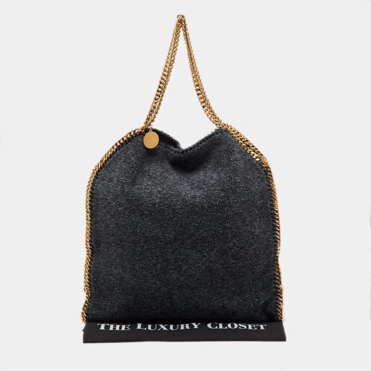 Pre Owned Stella McCartney Dark Grey Faux Shearling Large Falabella Fold Over Tote