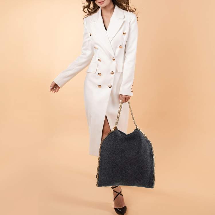 Pre Owned Stella McCartney Dark Grey Faux Shearling Large Falabella Fold Over Tote