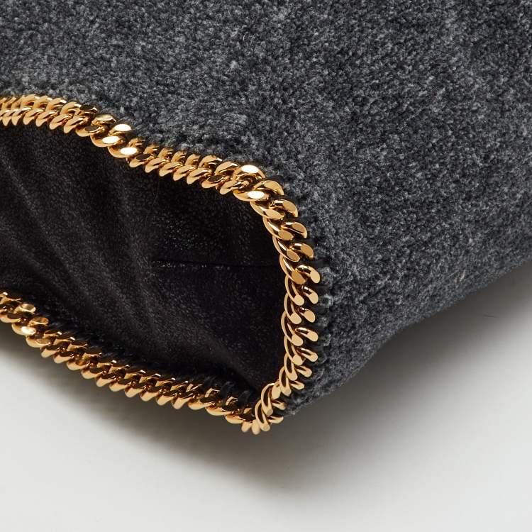 Pre Owned Stella McCartney Dark Grey Faux Shearling Large Falabella Fold Over Tote