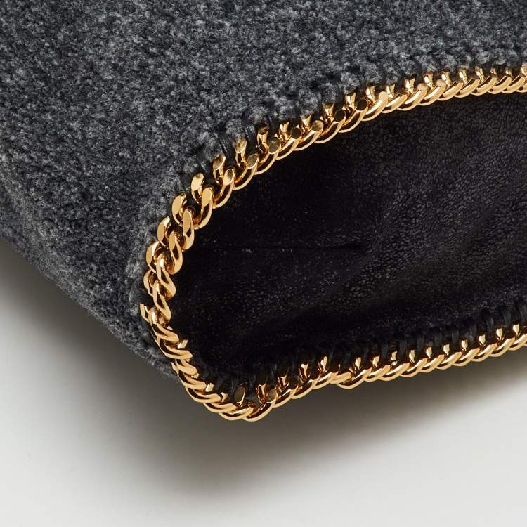 Pre Owned Stella McCartney Dark Grey Faux Shearling Large Falabella Fold Over Tote