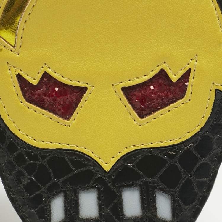 Pre Owned Stella McCartney Black/Yellow Faux Snakeskin Leather Superhero Coin Purse