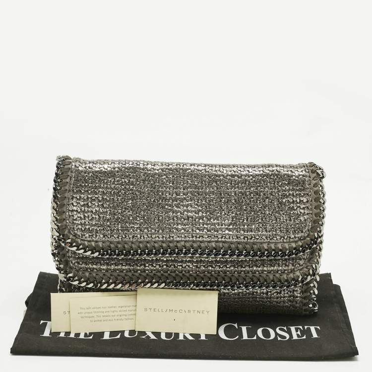 Pre Owned Stella McCartney Metallic Grey Woven Coated Fabric Falabella Fold Over Clutch