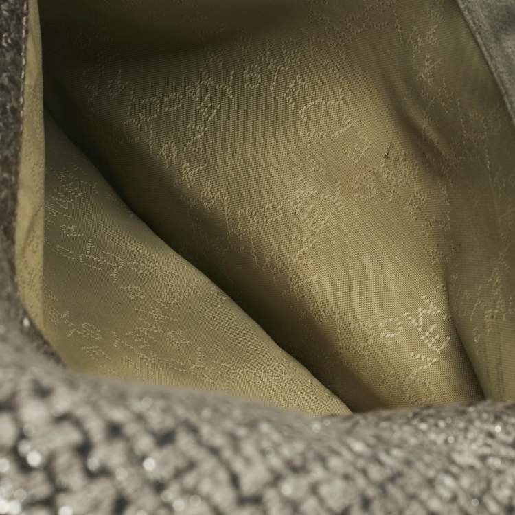 Pre Owned Stella McCartney Metallic Grey Woven Coated Fabric Falabella Fold Over Clutch