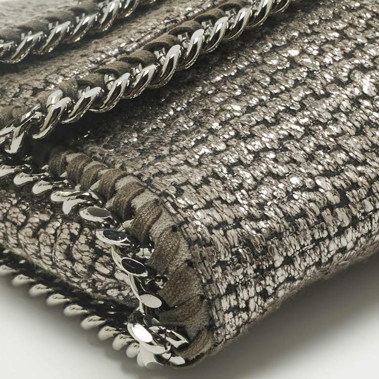 Pre Owned Stella McCartney Metallic Grey Woven Coated Fabric Falabella Fold Over Clutch