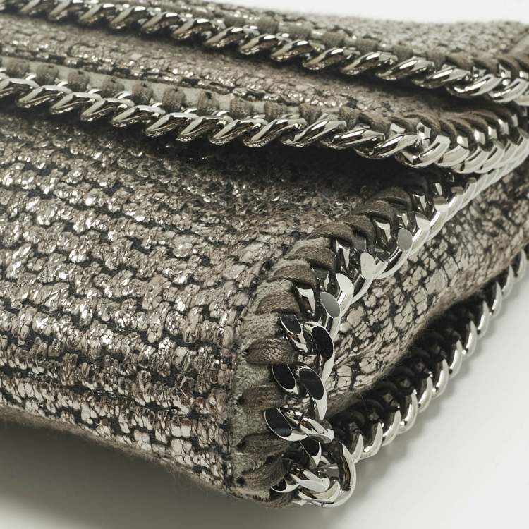 Pre Owned Stella McCartney Metallic Grey Woven Coated Fabric Falabella Fold Over Clutch