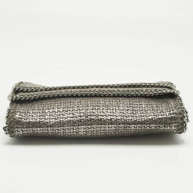 Pre Owned Stella McCartney Metallic Grey Woven Coated Fabric Falabella Fold Over Clutch