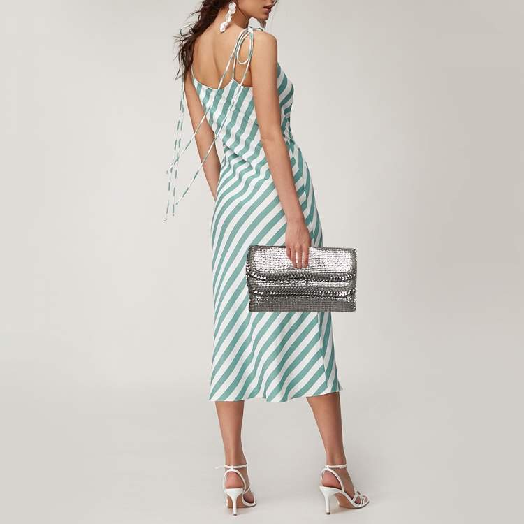 Pre Owned Stella McCartney Metallic Grey Woven Coated Fabric Falabella Fold Over Clutch