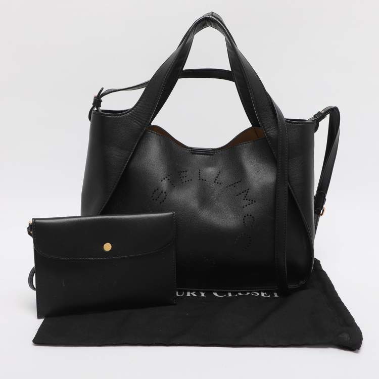 Pre Owned Stella McCartney Stella Logo Black Faux Leather Tote