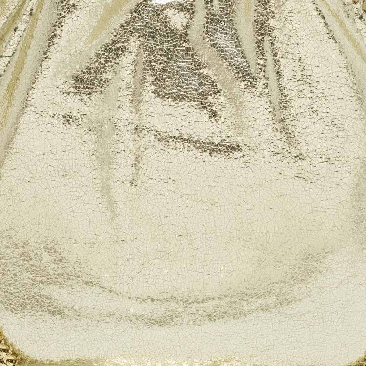 Pre Owned Stella McCartney Falabella Small Gold Faux Crackled Patent Leather Tote