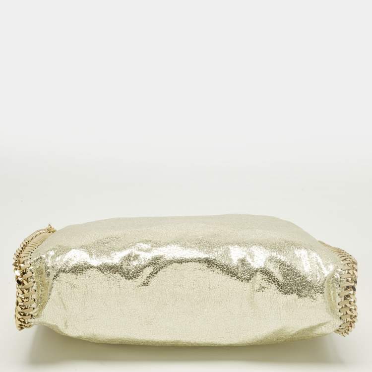 Pre Owned Stella McCartney Falabella Small Gold Faux Crackled Patent Leather Tote