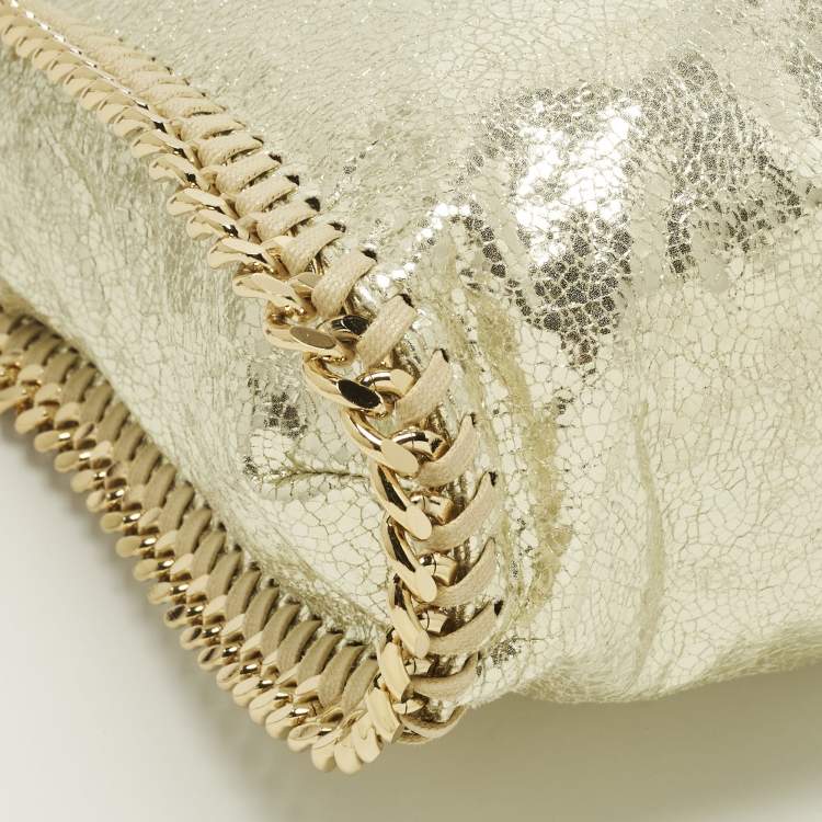 Pre Owned Stella McCartney Falabella Small Gold Faux Crackled Patent Leather Tote
