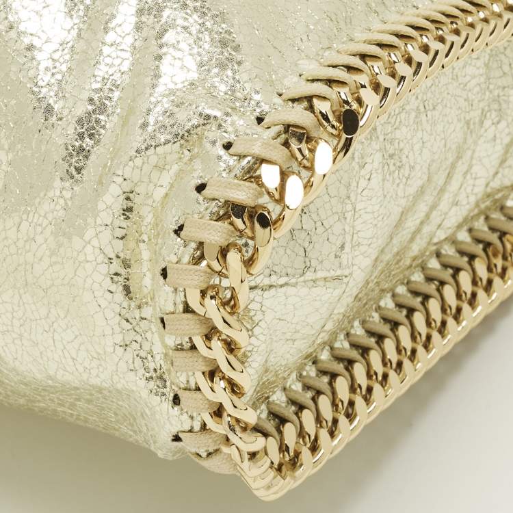 Pre Owned Stella McCartney Falabella Small Gold Faux Crackled Patent Leather Tote