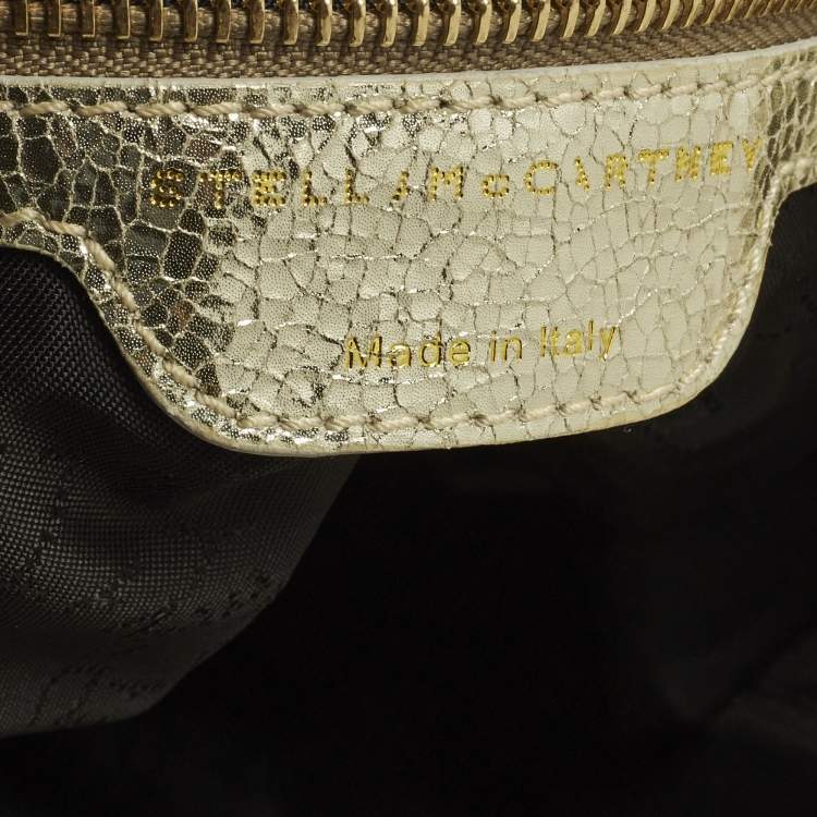 Pre Owned Stella McCartney Falabella Small Gold Faux Crackled Patent Leather Tote